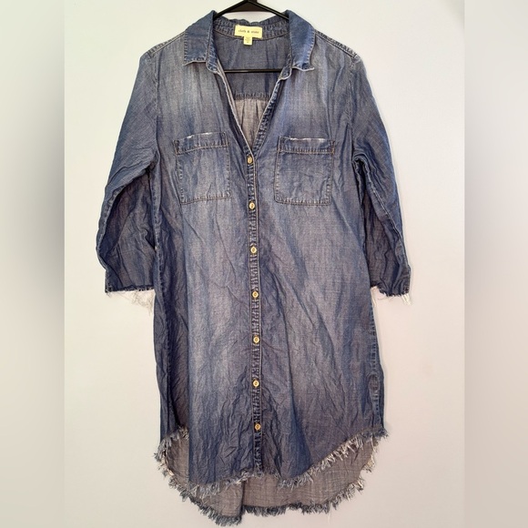 ANTHROPOLOGIE Cloth and Stone Frayed Shirt Dress In Denim Women’s Size Med Boho - Picture 1 of 7